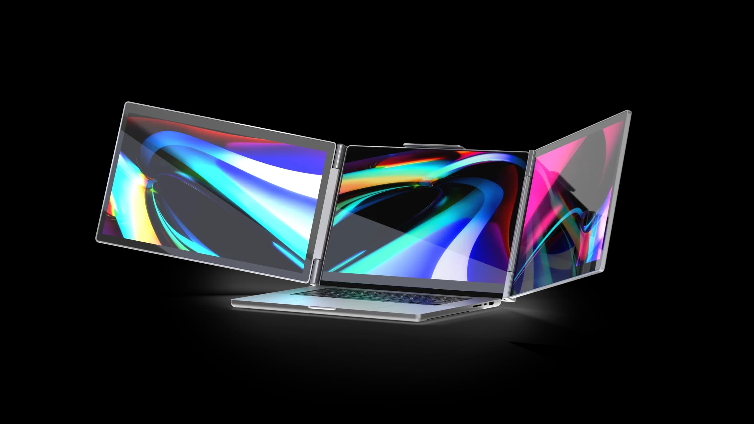 DuoView Pro portable dual monitor - Front view with 2.5K displays attached to laptop